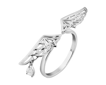 Pierścionek srebrny z cyrkonią - skrzydła 