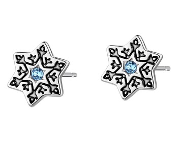 Kolczyki srebrne z kryształami i emalią - płatek śniegu, Kraina Lodu