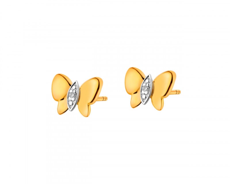 Yellow gold diamond earrings 0,006 ct - fineness 14 K