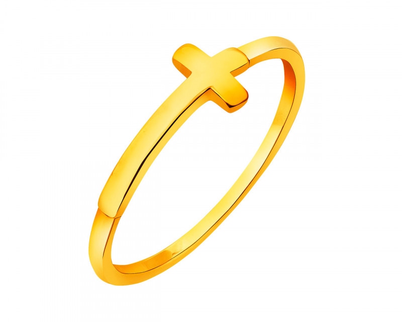 Złoty pierścionek - krzyż 