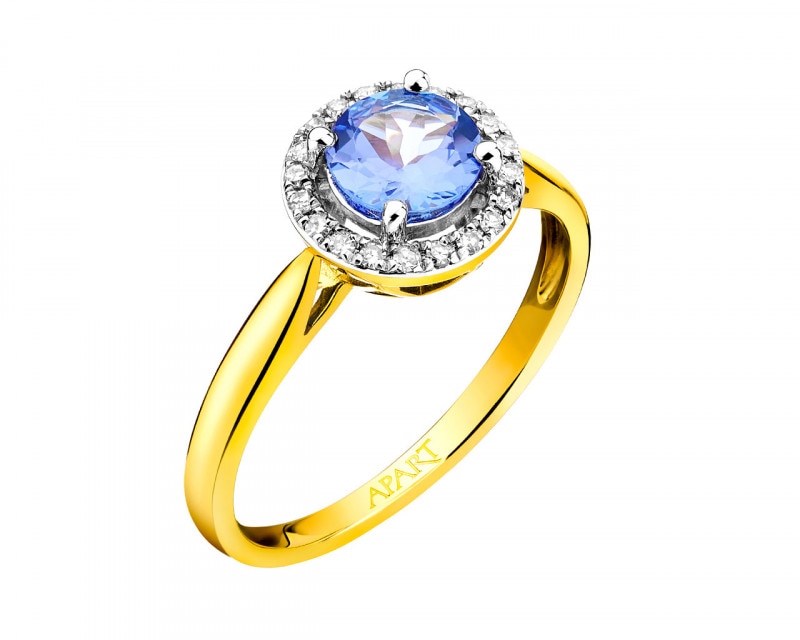 Yellow gold ring with diamonds and tanzanite - fineness 14 K