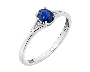 White gold sapphire and diamond ring - fineness 14 K