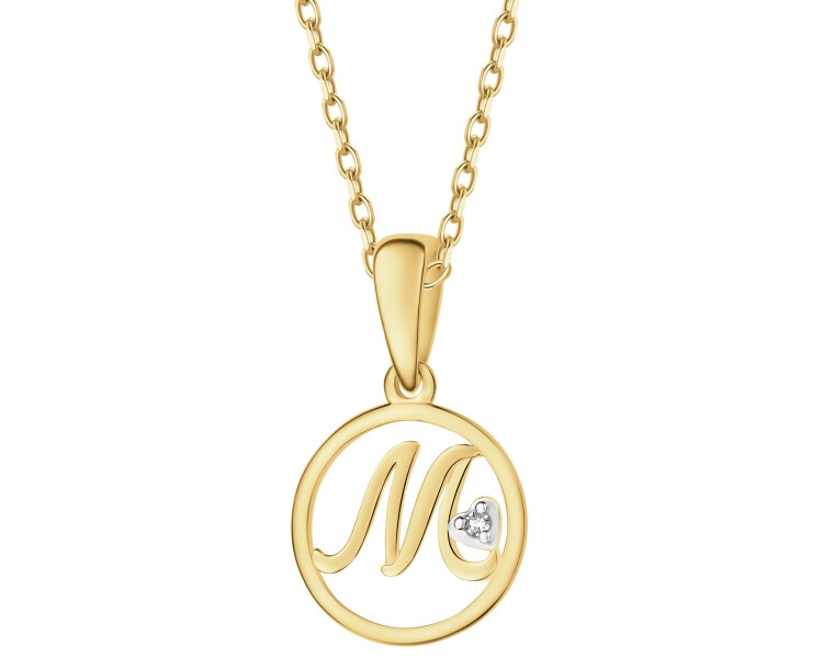 Zawieszka z żółtego złota z diamentem - litera M - 0,003 ct - próba 585