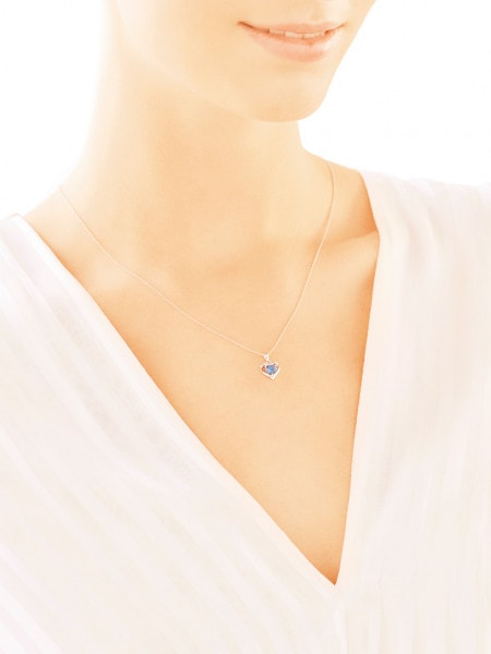 White gold blue topaz and diamond pendant - fineness 9 K