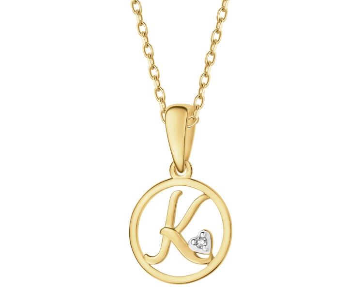 Zawieszka z żółtego złota z diamentem - litera K - 0,003 ct - próba 585