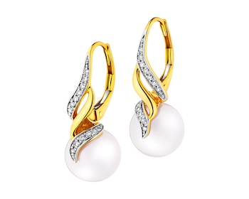 Yellow gold pearl and diamond earrings - fineness 14 K