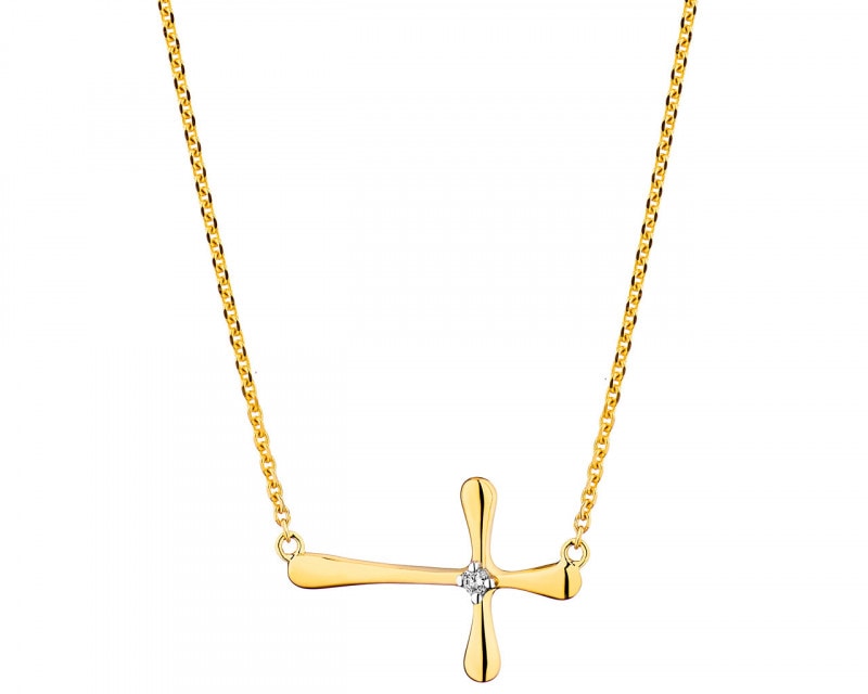 Yellow gold diamond necklace 0,01 ct - fineness 9 K