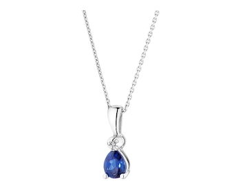 White gold diamond and synthetic sapphire pendant - fineness 9 K