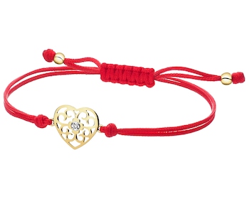 Bransoletka z elementami żółtego złota i brylantem - serce - 0,008 ct - próba 375