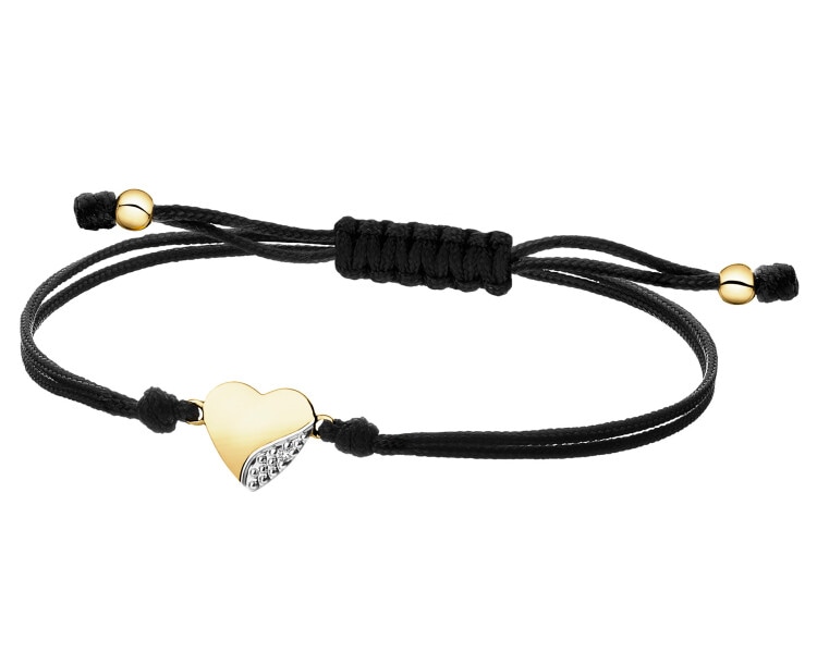 Bransoletka z elementami żółtego złota i brylantem - serce - 0,008 ct - próba 375