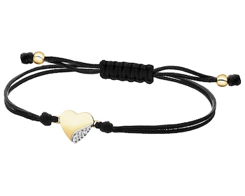 Bransoletka z elementami żółtego złota i brylantem - serce - 0,008 ct - próba 375