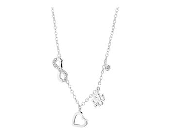 Naszyjnik srebrny z cyrkoniami - nieskończoność, serce, koniczyna