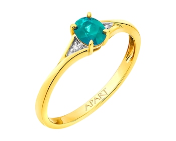 Prsten ze žlutého zlata s diamanty  a smaragdem 0,01 ct - ryzost 585