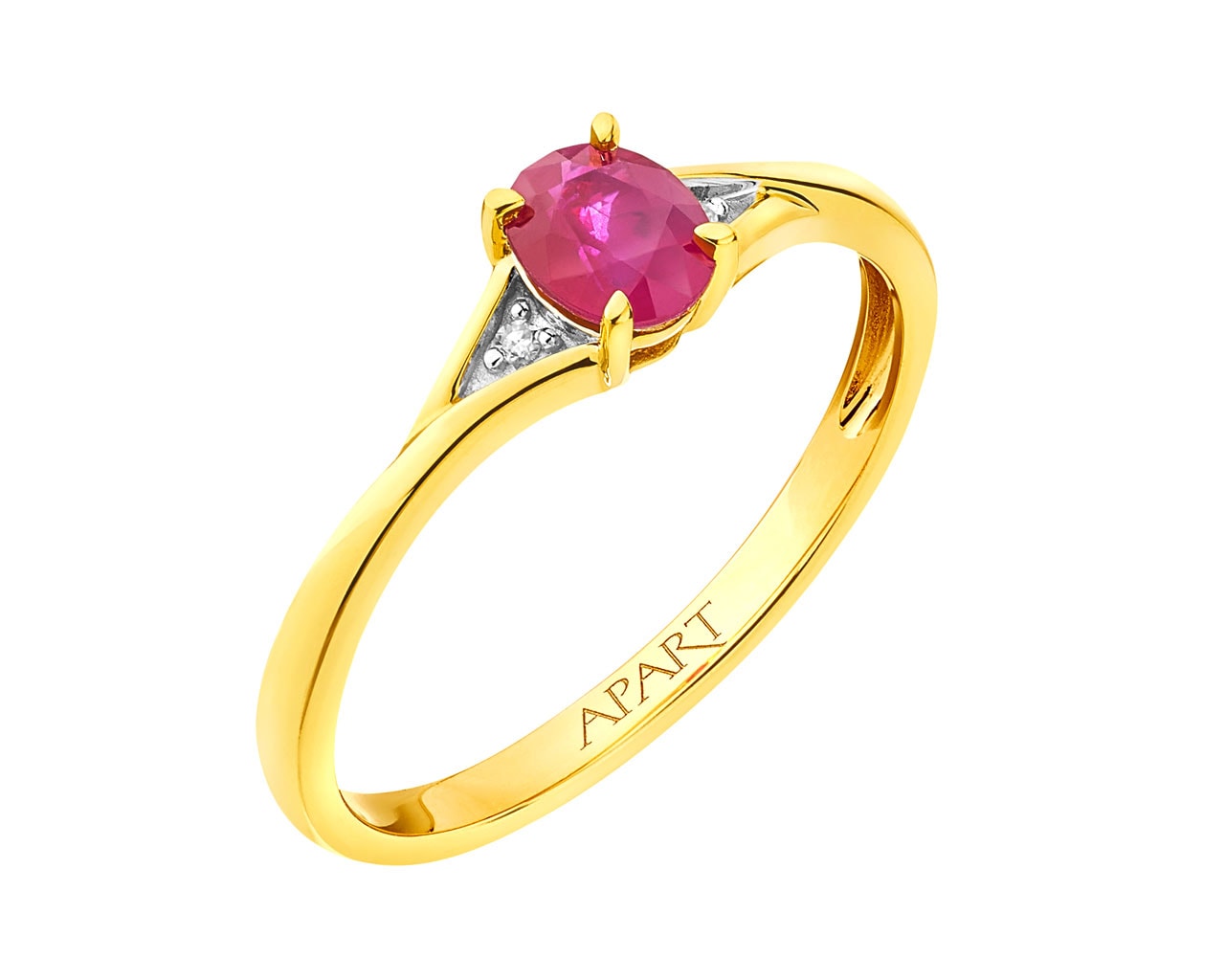 Yellow gold diamond & ruby ring 0,01 ct - fineness 14 K