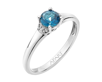 White gold blue topaz and diamond ring - fineness 9 K