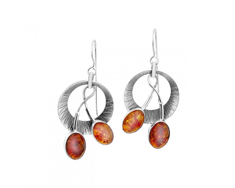Oxidized Silver Earrings with Amber