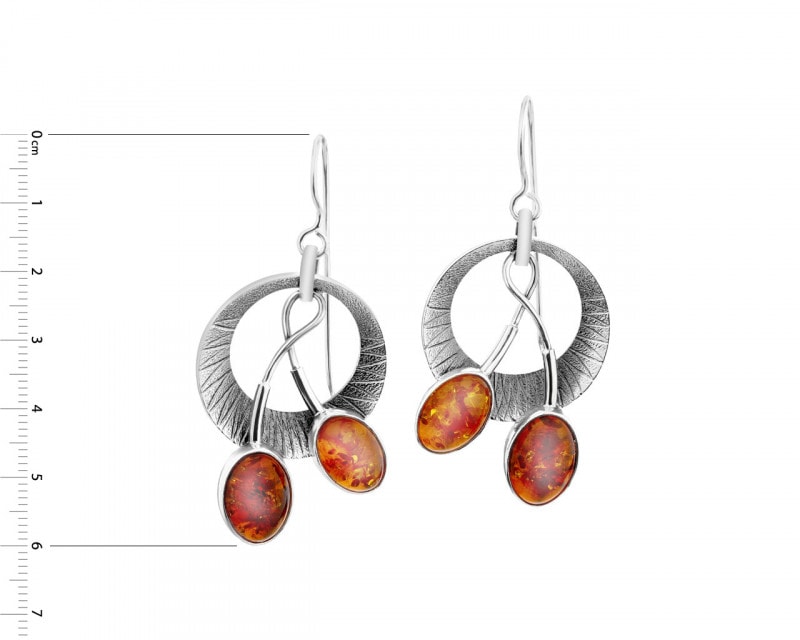 Oxidized Silver Earrings with Amber