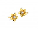 Kolczyki z żółtego złota z diamentami - kwiaty 0,008 ct - próba 375