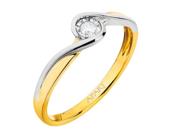 14ct Yellow Gold, White Gold Ring with Diamond 0,04 ct - fineness 14 K