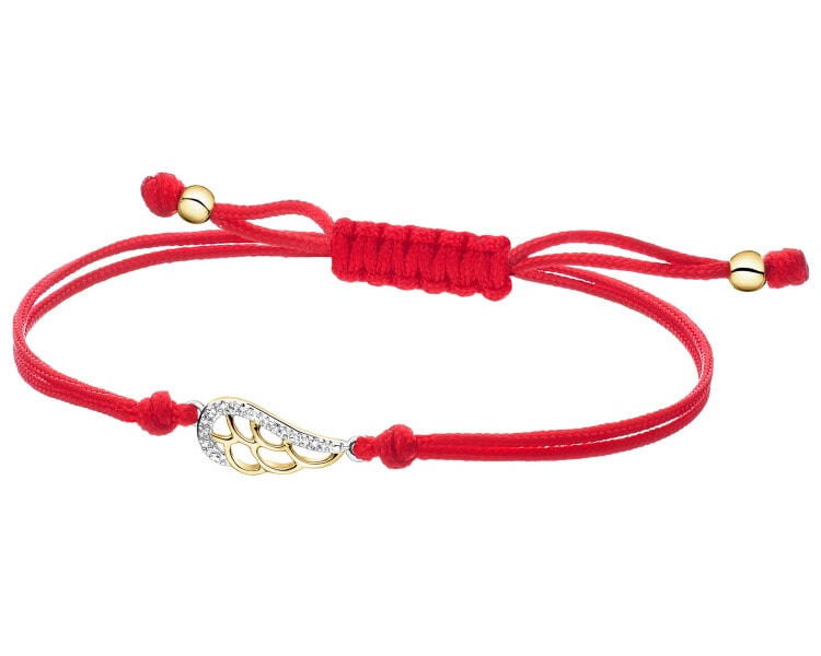 Bransoletka z elementami żółtego złota i diamentami - skrzydło - 0,01 ct - próba 375