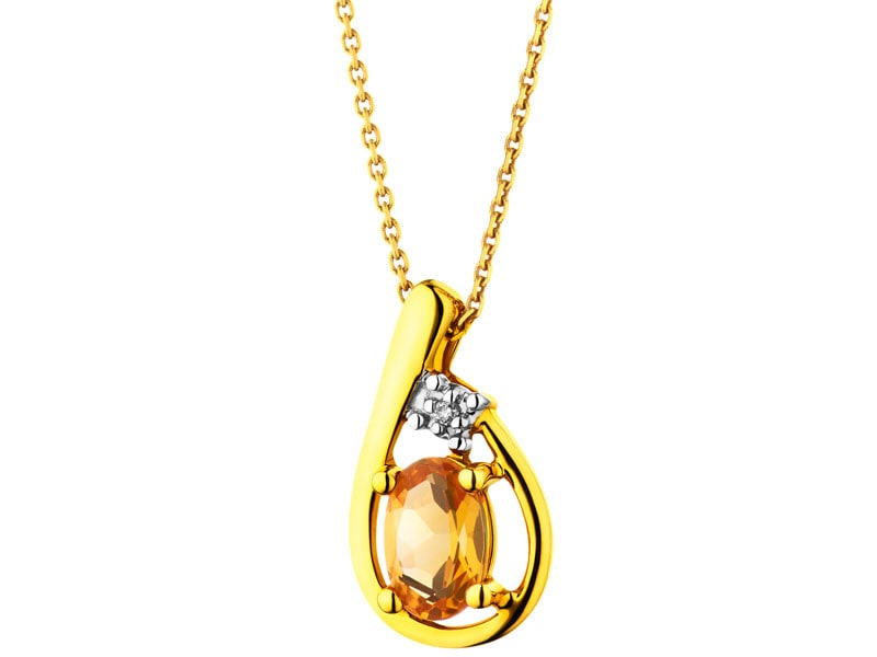 Yellow gold pendant with brilliant and citrine - fineness 9 K