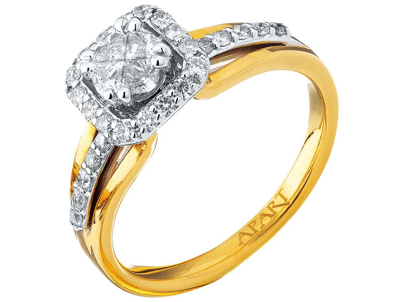 Yellow and white gold ring with diamonds and brilliants 0,67 ct - fineness 585