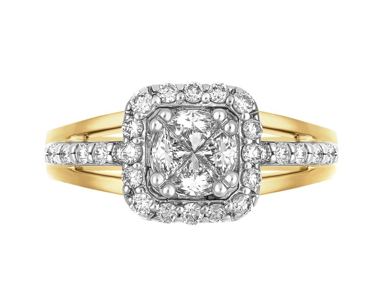 Yellow and white gold ring with diamonds and brilliants - 0,67 ct - fineness 585