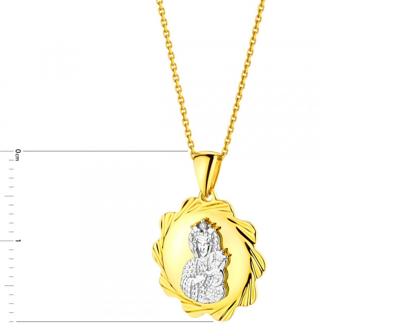 Zawieszka z żółtego złota z diamentem - medalik Matka Boska Częstochowska 0,003 ct - próba 585