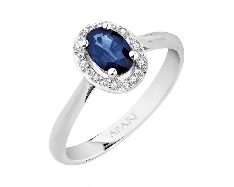 White gold diamond and sapphire ring - fineness 14 K