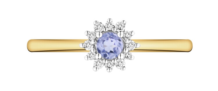 Zlatý prsten s diamanty a tanzanitem - ryzost 585