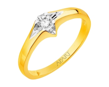 14ct Yellow Gold Ring with Diamond 0,12 ct - fineness 14 K