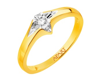 14ct Yellow Gold Ring with Diamond 0,08 ct - fineness 14 K