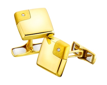 Spinki do mankietów w żółtym złocie z brylantami 0,02 ct - próba 585