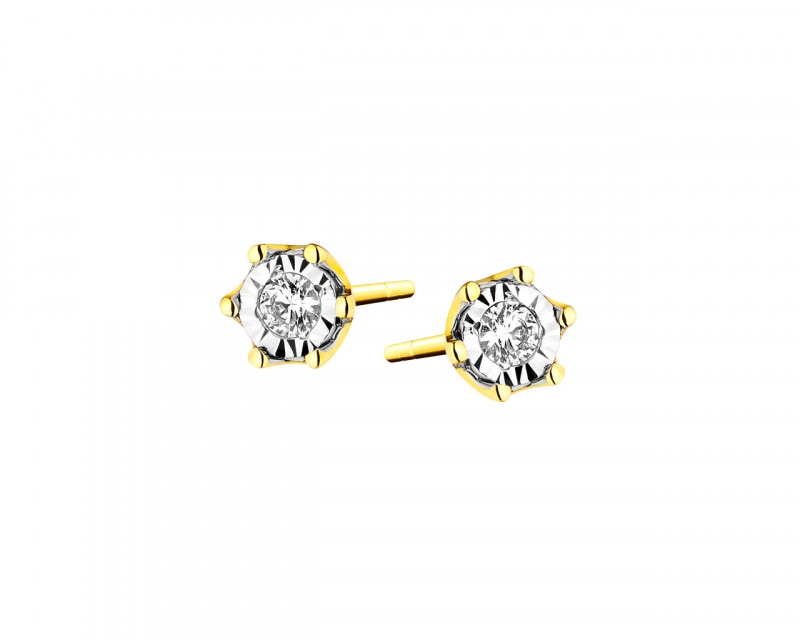 14ct Yellow Gold, White Gold Earrings with Diamonds 0,05 ct - fineness 585