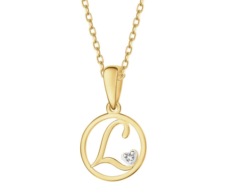Zawieszka z żółtego złota z diamentem - litera L - 0,003 ct - próba 585