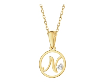 Zlatý přívěsek s diamantem - písmeno N - 0,003 ct - ryzost 585