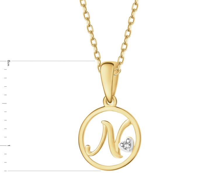 Zawieszka z żółtego złota z diamentem - litera N - 0,003 ct - próba 585