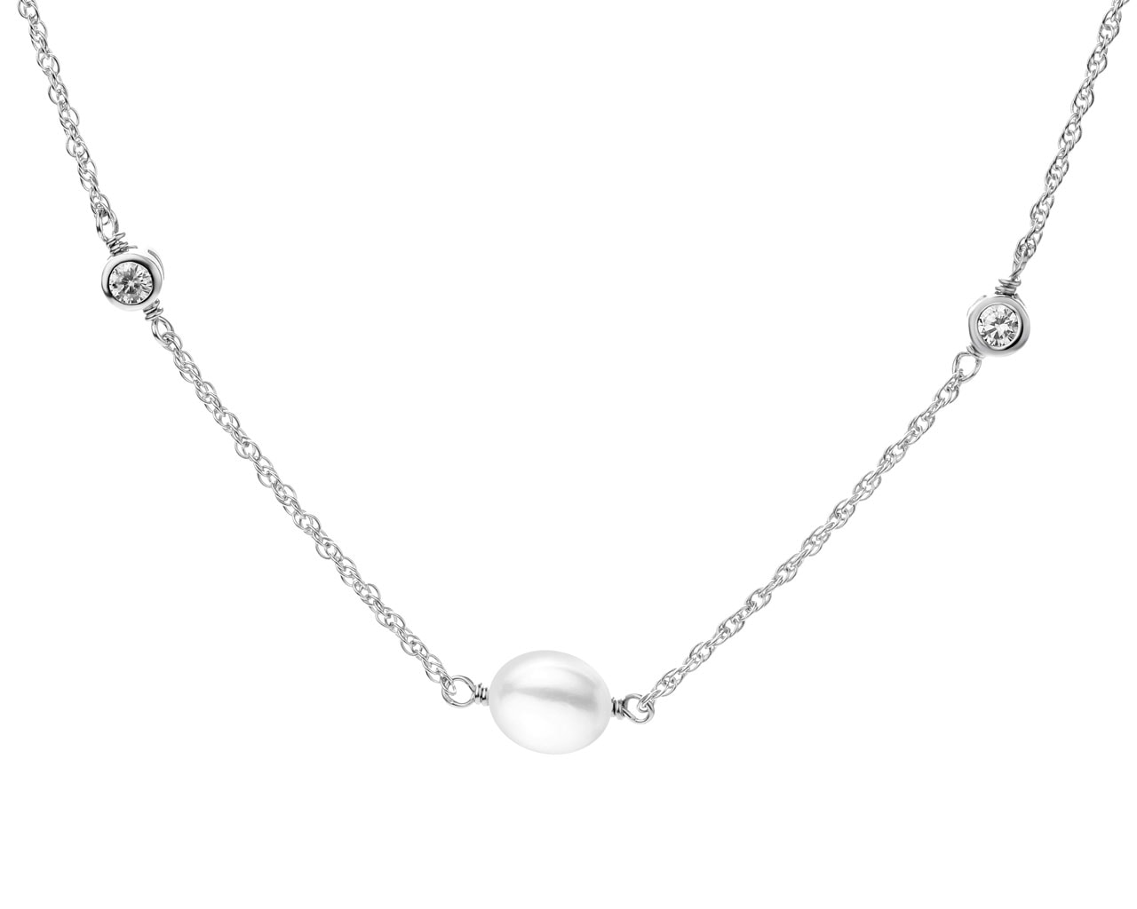 Naszyjnik srebrny z perłami i cyrkoniami