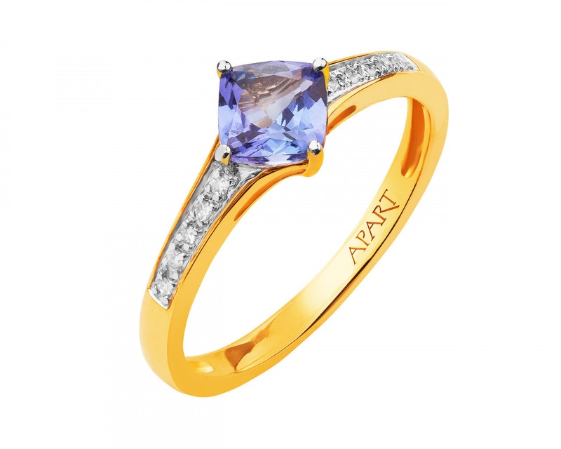 Zlatý prsten s diamanty a tanzanitem - ryzost 585