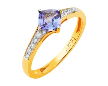 Yellow gold diamond and tanzanite ring - fineness 14 K