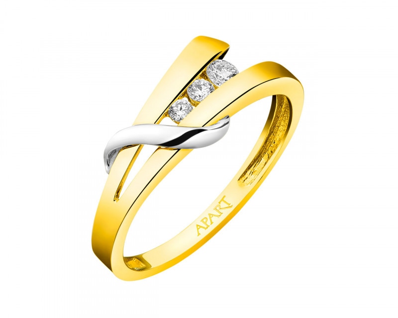 Prsten ze žlutého a bílého zlata s brilianty 0,11 ct - ryzost 585