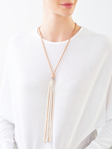 Glass bead tassel pendant necklace
