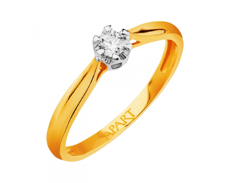 Yellow gold brilliant cut diamond ring 0,08 ct - fineness 14 K