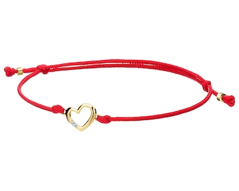 Bransoletka z elementami żółtego złota i diamentem - serce - 0,004 ct - próba 375