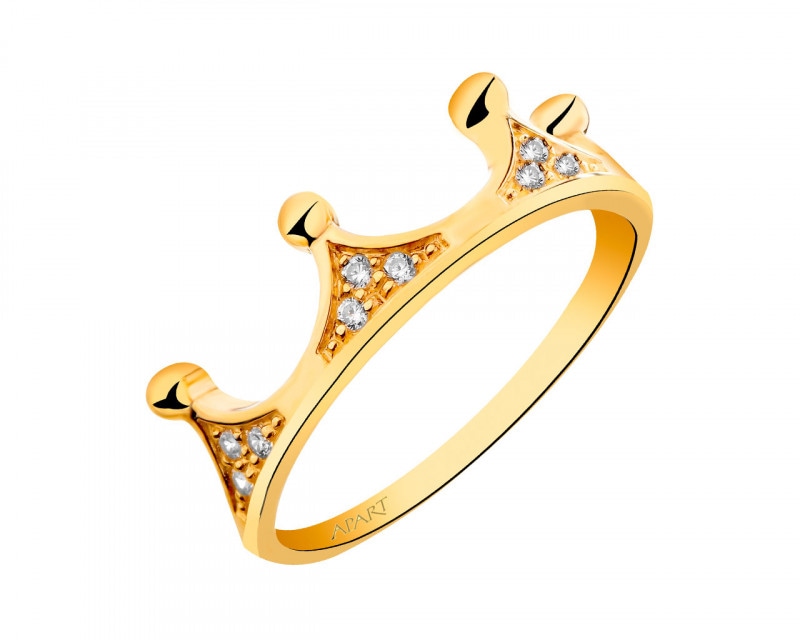 Złoty pierścionek z cyrkoniami - korona 