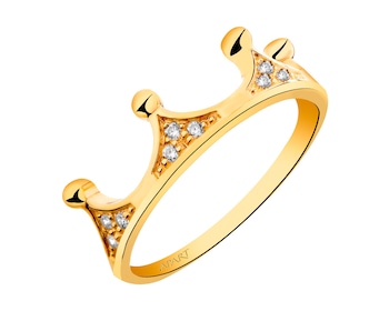 Złoty pierścionek z cyrkoniami - korona 