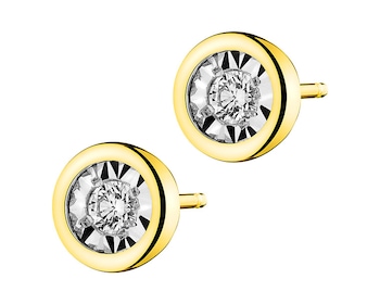 9ct Yellow Gold, White Gold Earrings with Diamonds 0,10 ct - fineness 375