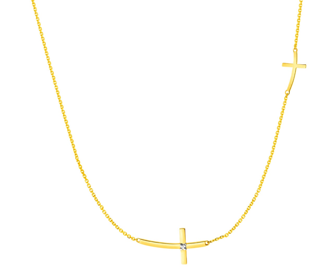 Naszyjnik z żółtego złota z diamentem - krzyże 0,004 ct - próba 375