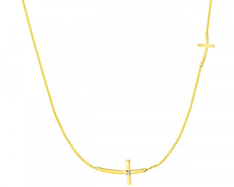 Naszyjnik z żółtego złota z diamentem - krzyże 0,004 ct - próba 375
