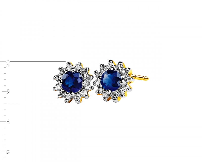 Yellow gold earrings with brilliants and sapphires - fineness 14 K